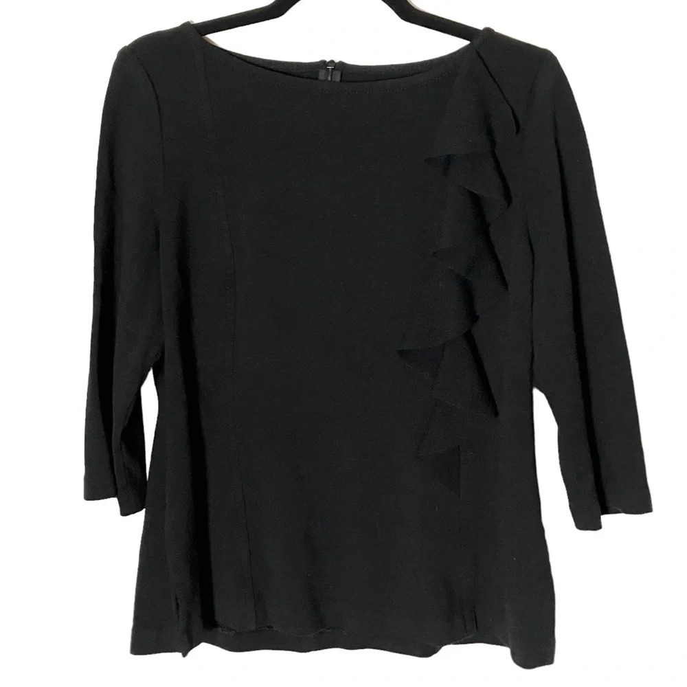 St. John Knit Ruffle V Neck Sweater Wool 12 Large